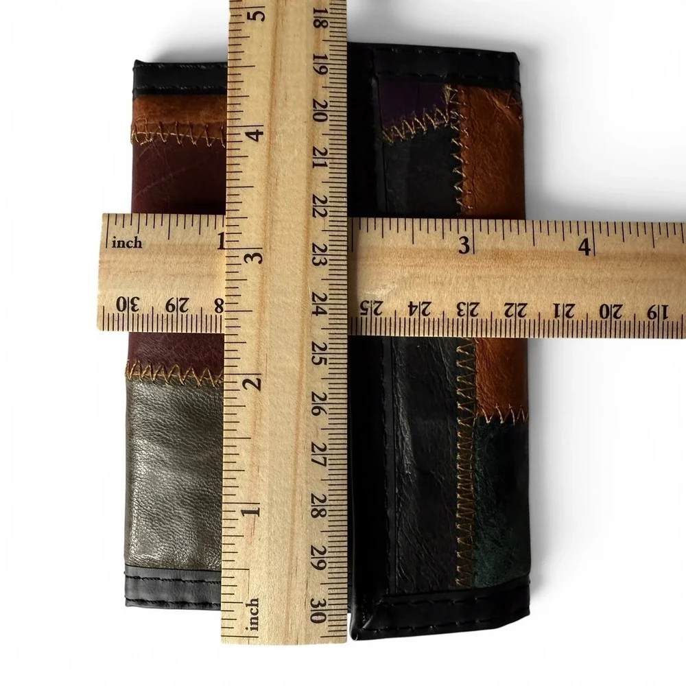 NWOT Vintage Leather Stitched Patchwork Wallet Rare Hook And Loop Made In Korea